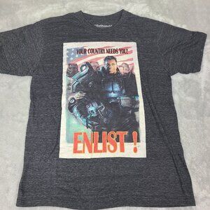 Bethesda Fallout 4 Game ENLIST! Flier Short Sleeve T Shirt Dark Gray Size Medium